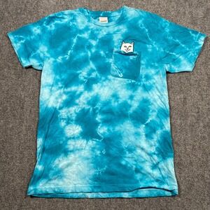 RipNDip Medium Blue Cat Pocket Tee Middle Finger Tie Dye